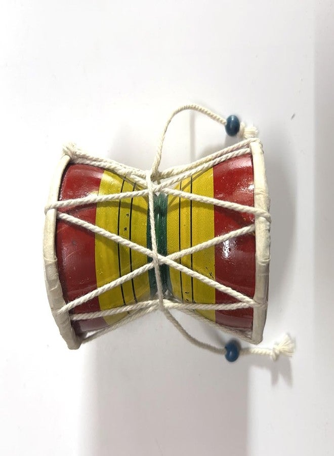 HuBBeR Traditional Indian Damru Hand Percussion Instrument, Handmade Musical Drum with Rope Design, Red and Yellow, Decorative Kids Toy (Small) - Image 4